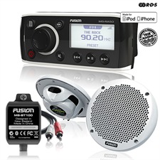 FUSION MS-RA55KTS - kompakte Marine-Stereoanlage & 2-Wege Lautsprecher (Bluetooth A2DP / 180 Watt / AM / FM / AUX / schwarz)