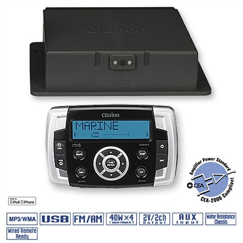 CLARION CMS1 - Digitaler Marine Medienreceiver mit wasserfestem Bedienteil (MP3 / WMA / ID3-Tag / USB / 160W)